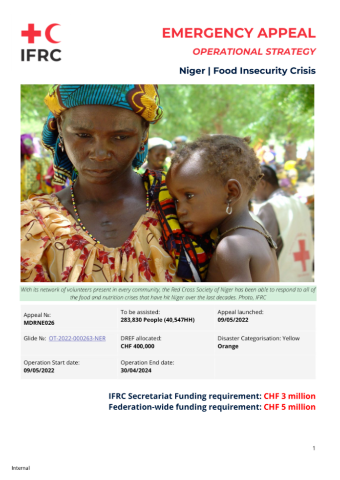  Niger: Food Insecurity Crisis - Emergency Appeal No.  MDRNE026 - Operational Strategy - Niger

